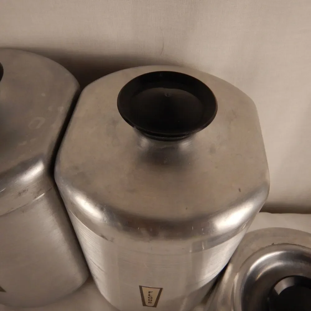 Kromex Aluminum Canisters Set of 4 Coffee Tea Sugar Flour MCM Retro